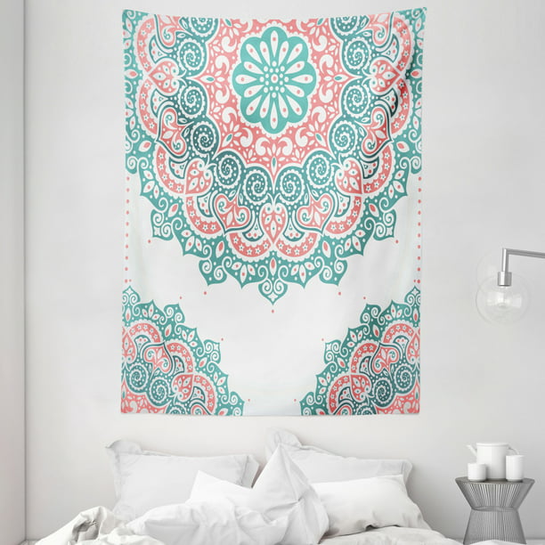 South Mandala Design Vibrant Color Ornamental Illustration Fabric Wall Hanging Decor for Bedroom Living Room Dorm White Blue Ombre 90 X 60 Ambesonne Flora Tapestry 